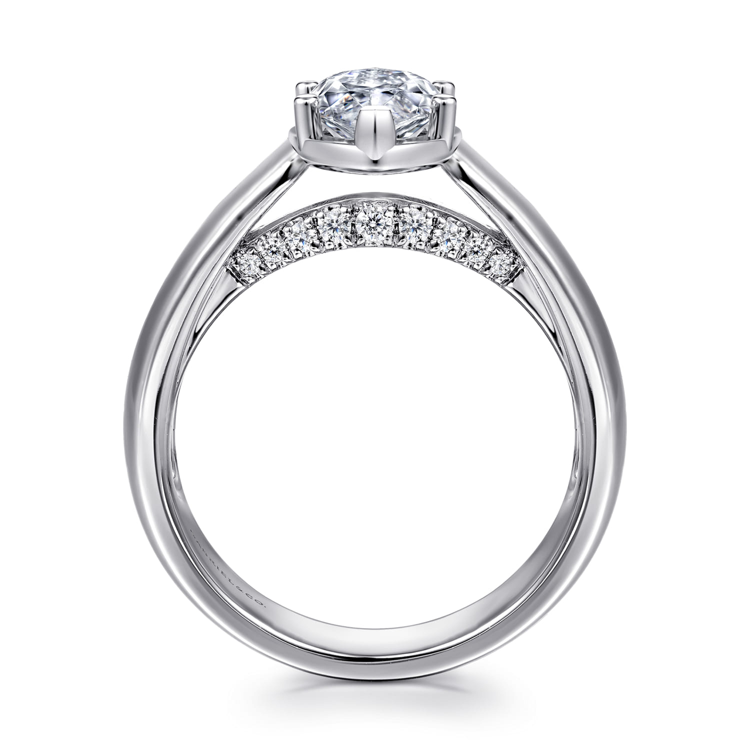 Elza - 14K White Gold Bezel Prong Wide Band Marquise Diamond Engagement Ring - 0.14 ct - Shot 2