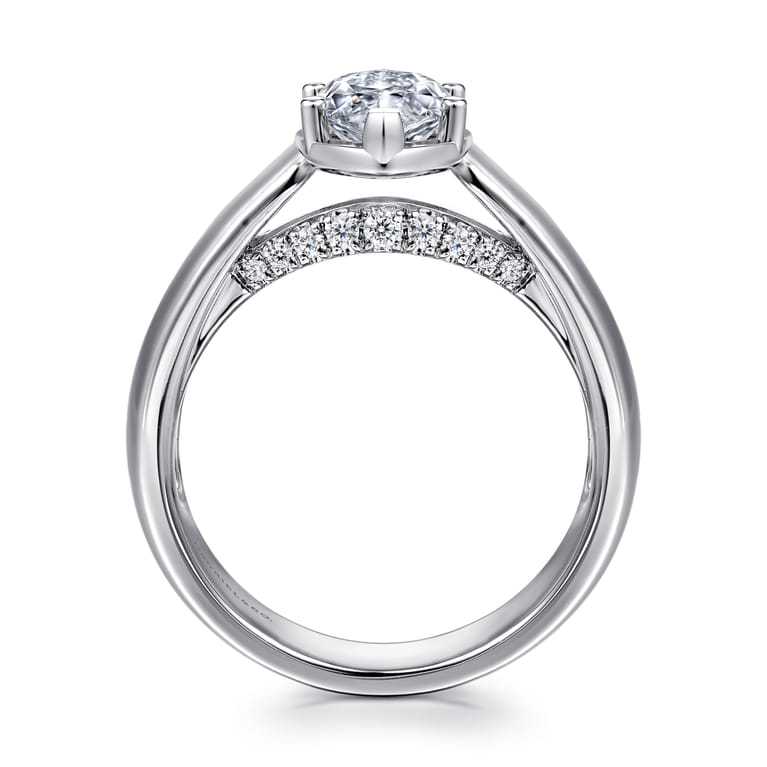 Elza - 14K White Gold Bezel Prong Wide Band Marquise Diamond Engagement Ring - 0.14 ct - Shot 2