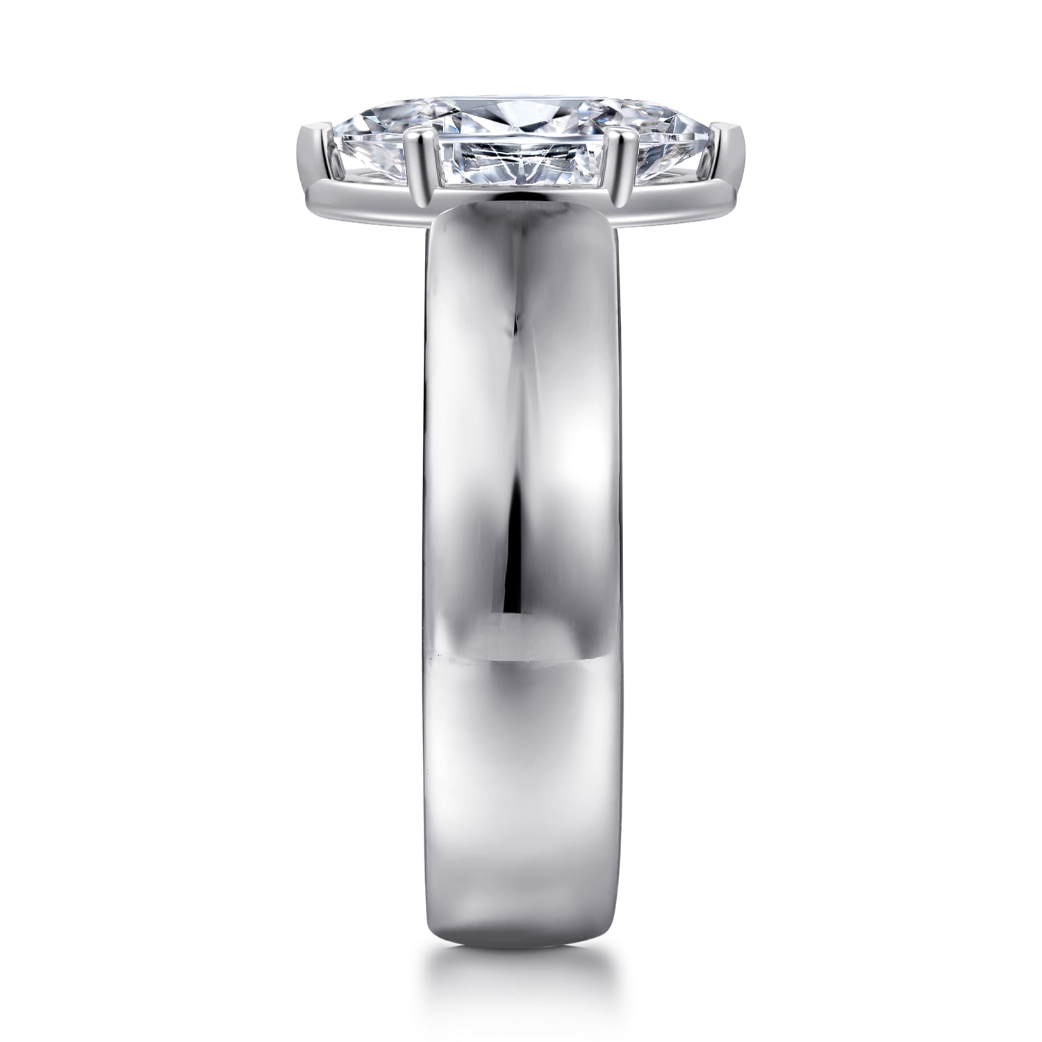Elza - 14K White Gold Bezel Prong Wide Band Marquise Diamond Engagement Ring - 0.14 ct - Shot 4