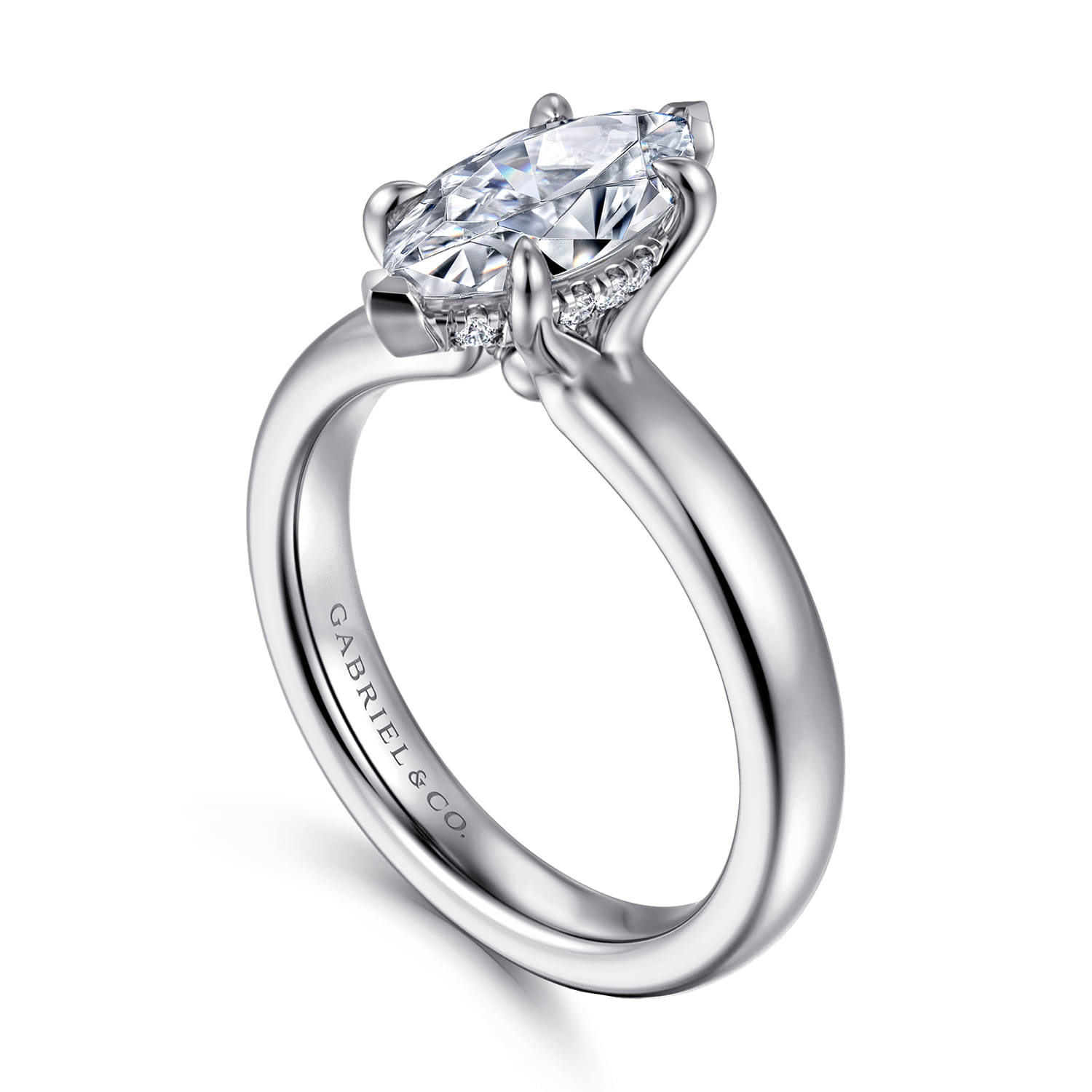 Neema - 14K White Gold Marquise Shape Diamond Engagement Ring - 0.05 ct - Shot 3