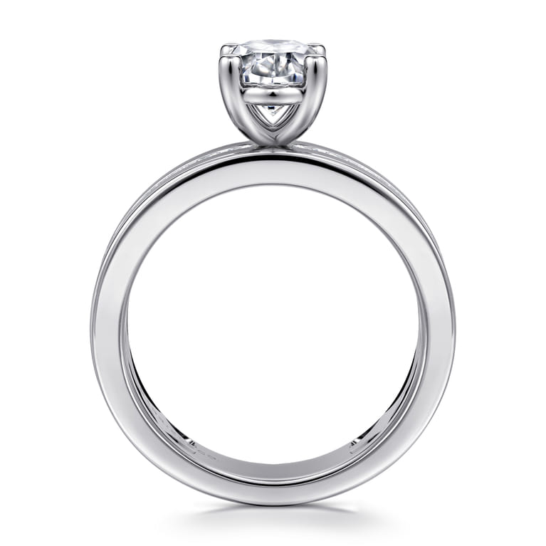 Adley - 14K White Gold Wide Band Oval Diamond Engagement Ring - 0.6 ct - Shot 2