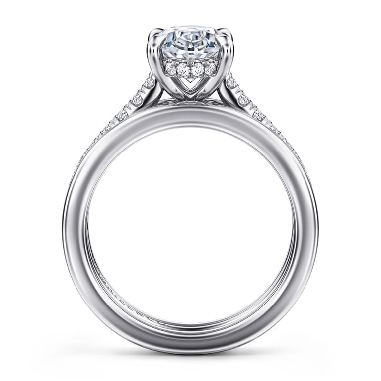 Feah - 14K White Gold Wide Band Oval Diamond Engagement Ring - 0.4 ct - Shot 2