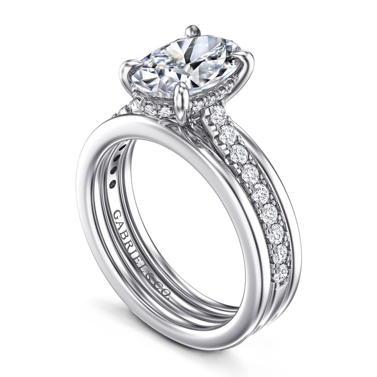 Feah - 14K White Gold Wide Band Oval Diamond Engagement Ring - 0.4 ct - Shot 3