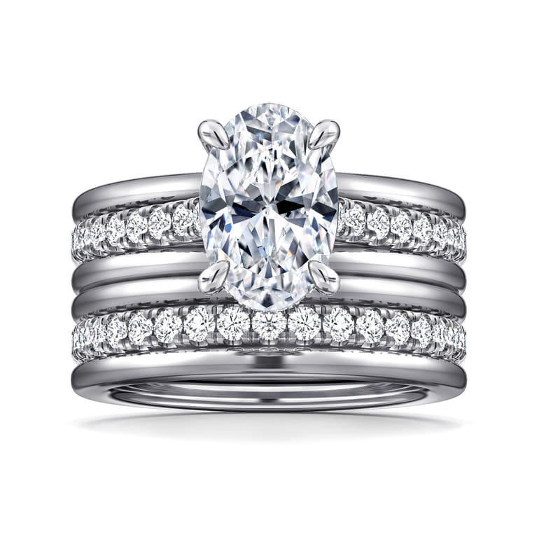 Feah - 14K White Gold Wide Band Oval Diamond Engagement Ring - 0.4 ct - Shot 4