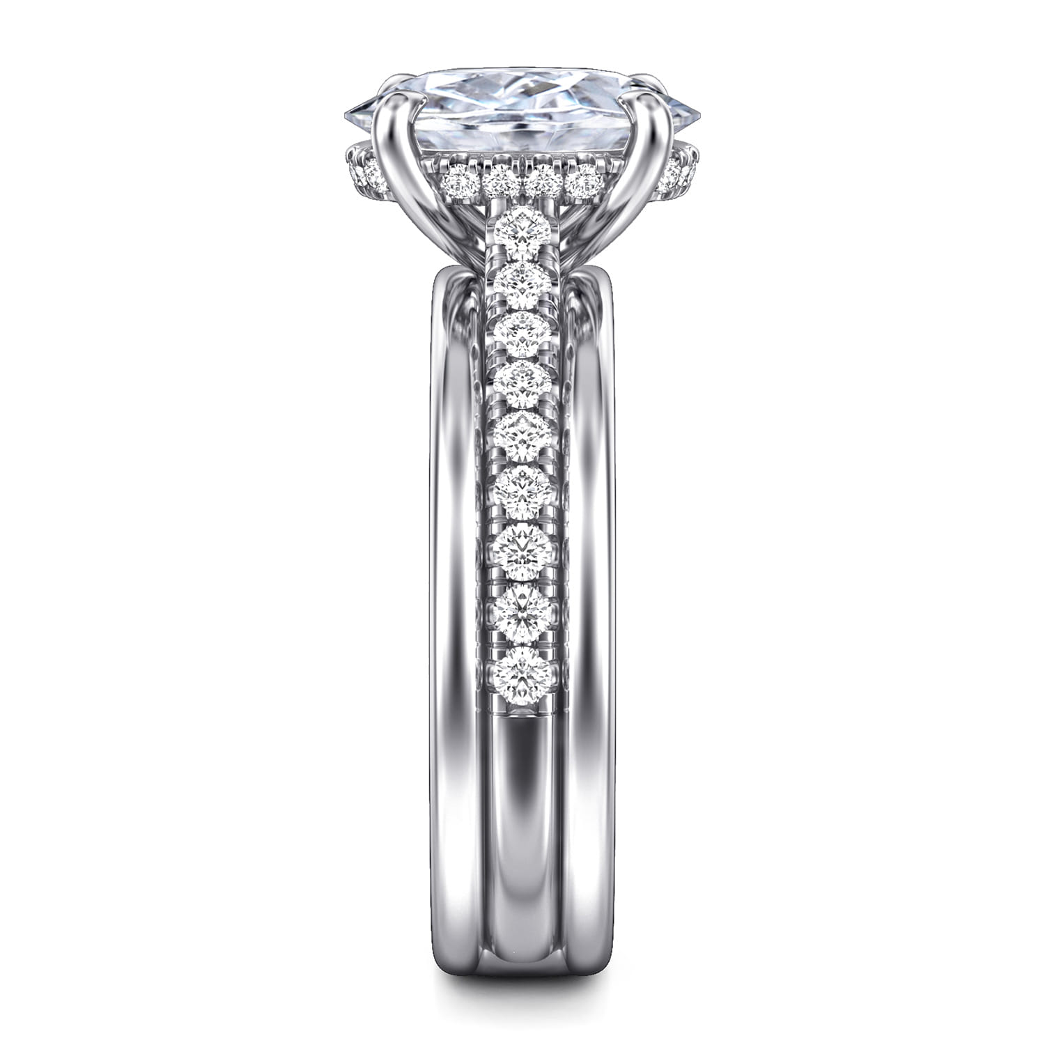 Feah - 14K White Gold Wide Band Oval Diamond Engagement Ring - 0.4 ct - Shot 5