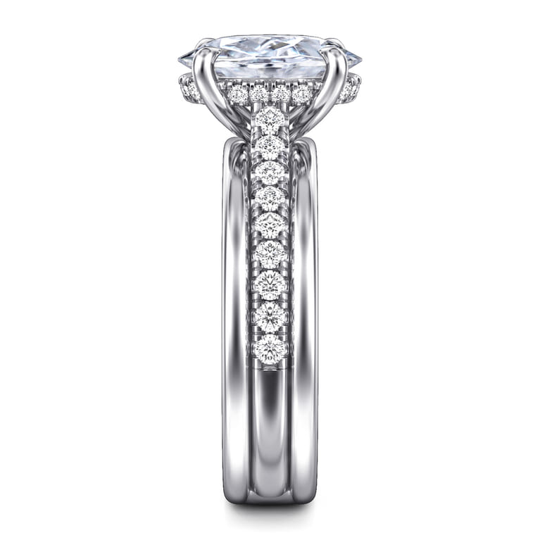 Feah - 14K White Gold Wide Band Oval Diamond Engagement Ring - 0.4 ct - Shot 5