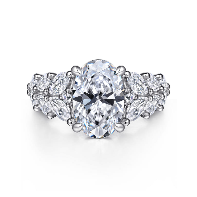 Cayte - 14K White Gold Floral Oval Diamond Engagement Ring - 1.95 ct - Shot 1