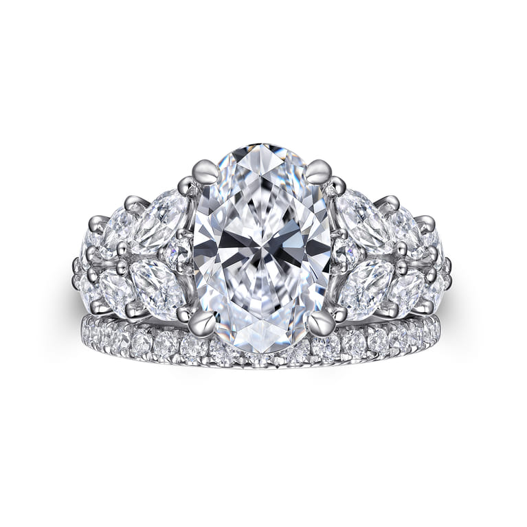 Cayte - 14K White Gold Floral Oval Diamond Engagement Ring - 1.95 ct - Shot 4