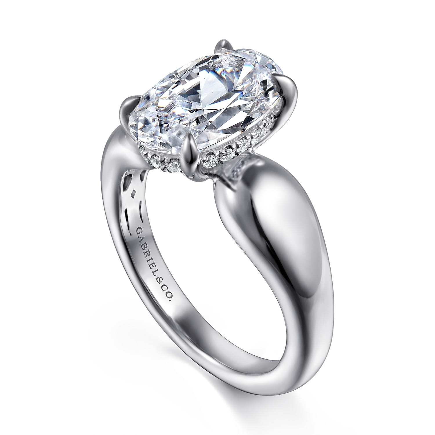 Raven - 14K White Gold Oval Diamond Engagement Ring - 0.11 ct - Shot 3