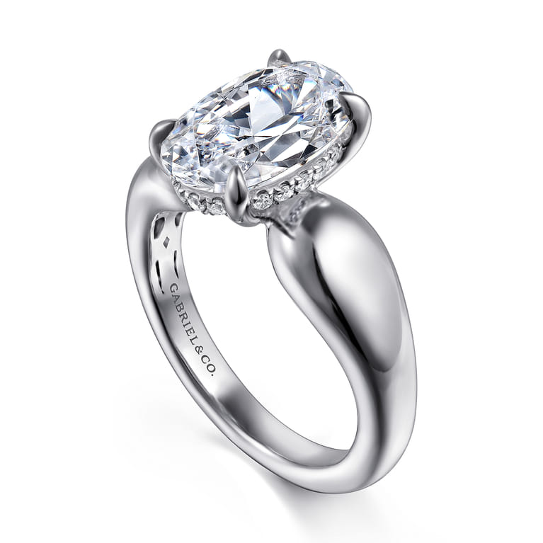 Raven - 14K White Gold Oval Diamond Engagement Ring - 0.11 ct - Shot 3
