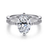 Fabie - 14K White Gold Compass Prong Oval Diamond Engagement Ring - 0.08 ct