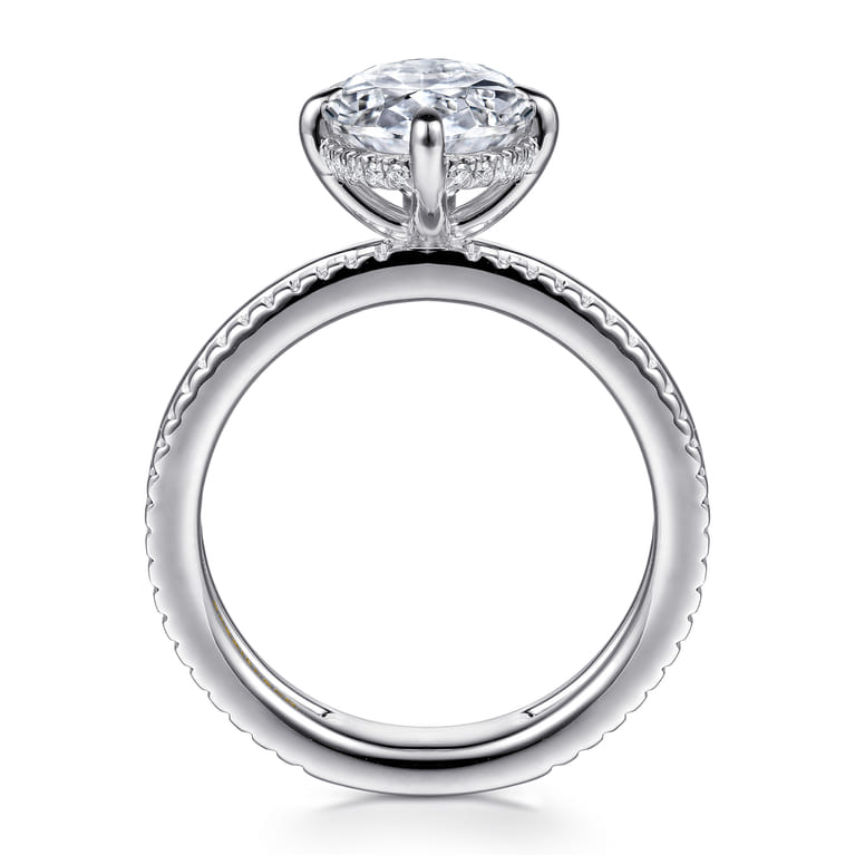 Fabie - 14K White Gold Compass Prong Oval Diamond Engagement Ring - 0.08 ct - Shot 2
