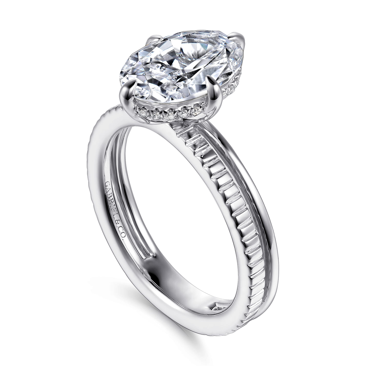 Fabie - 14K White Gold Compass Prong Oval Diamond Engagement Ring - 0.08 ct - Shot 3