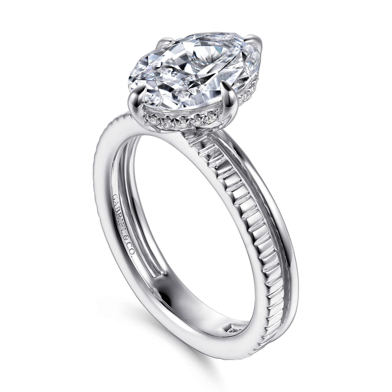 Fabie - 14K White Gold Compass Prong Oval Diamond Engagement Ring - 0.08 ct - Shot 3