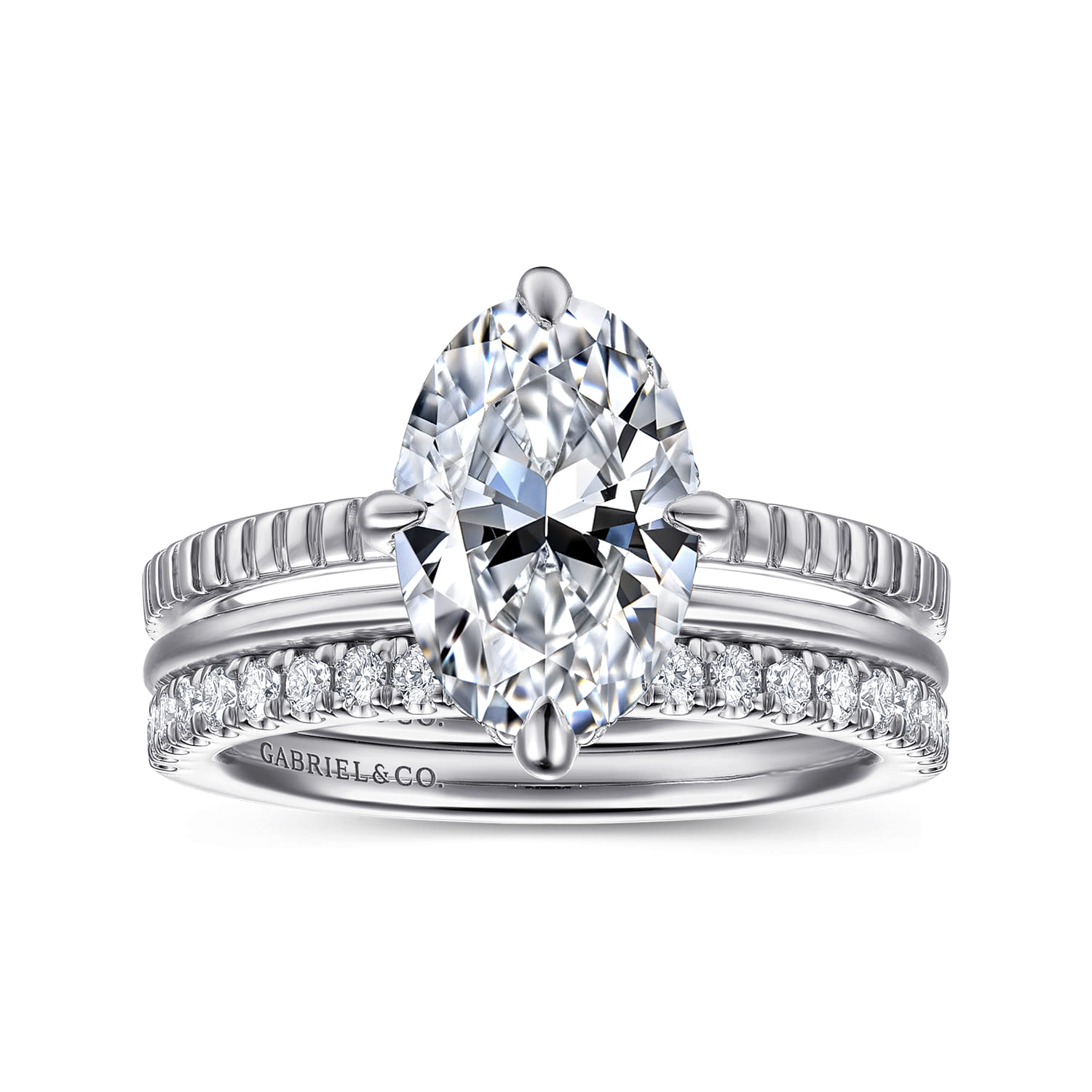 Fabie - 14K White Gold Compass Prong Oval Diamond Engagement Ring - 0.08 ct - Shot 4