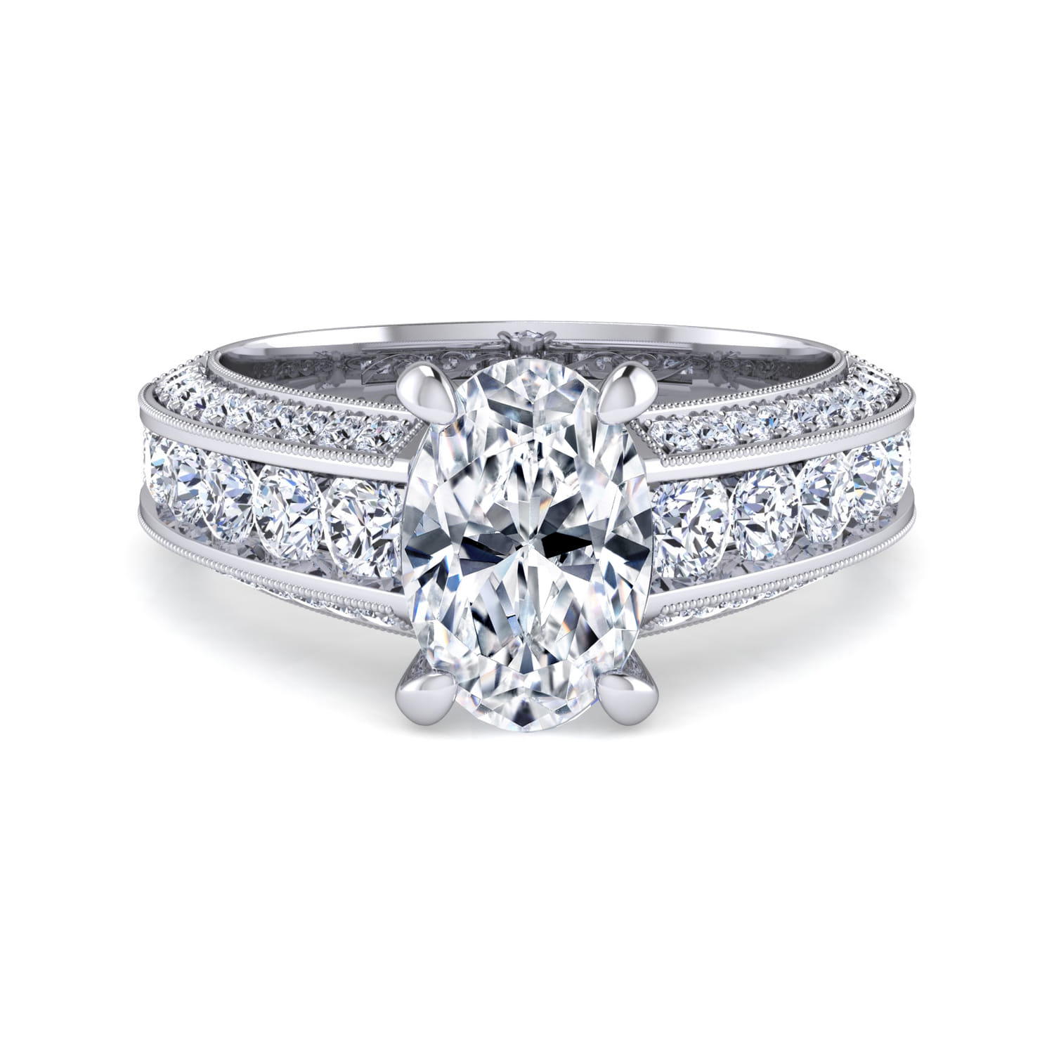 Rebecca - Vintage Inspired 14K White Gold Wide Band Oval Diamond Channel Set Engagement Ring - 1.28 ct - Shot 1