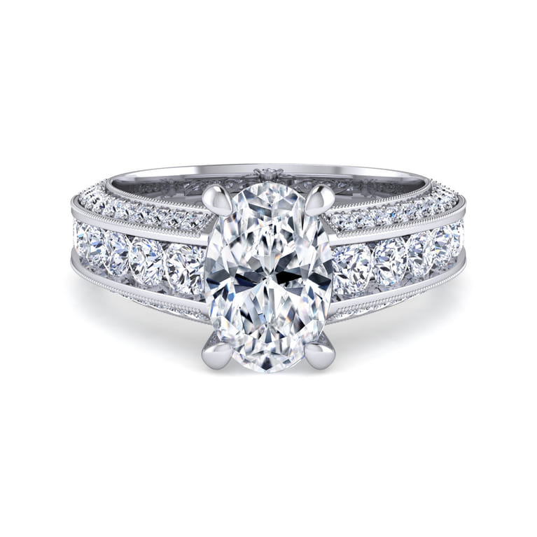 Rebecca - Vintage Inspired 14K White Gold Wide Band Oval Diamond Channel Set Engagement Ring - 1.28 ct - Shot 1