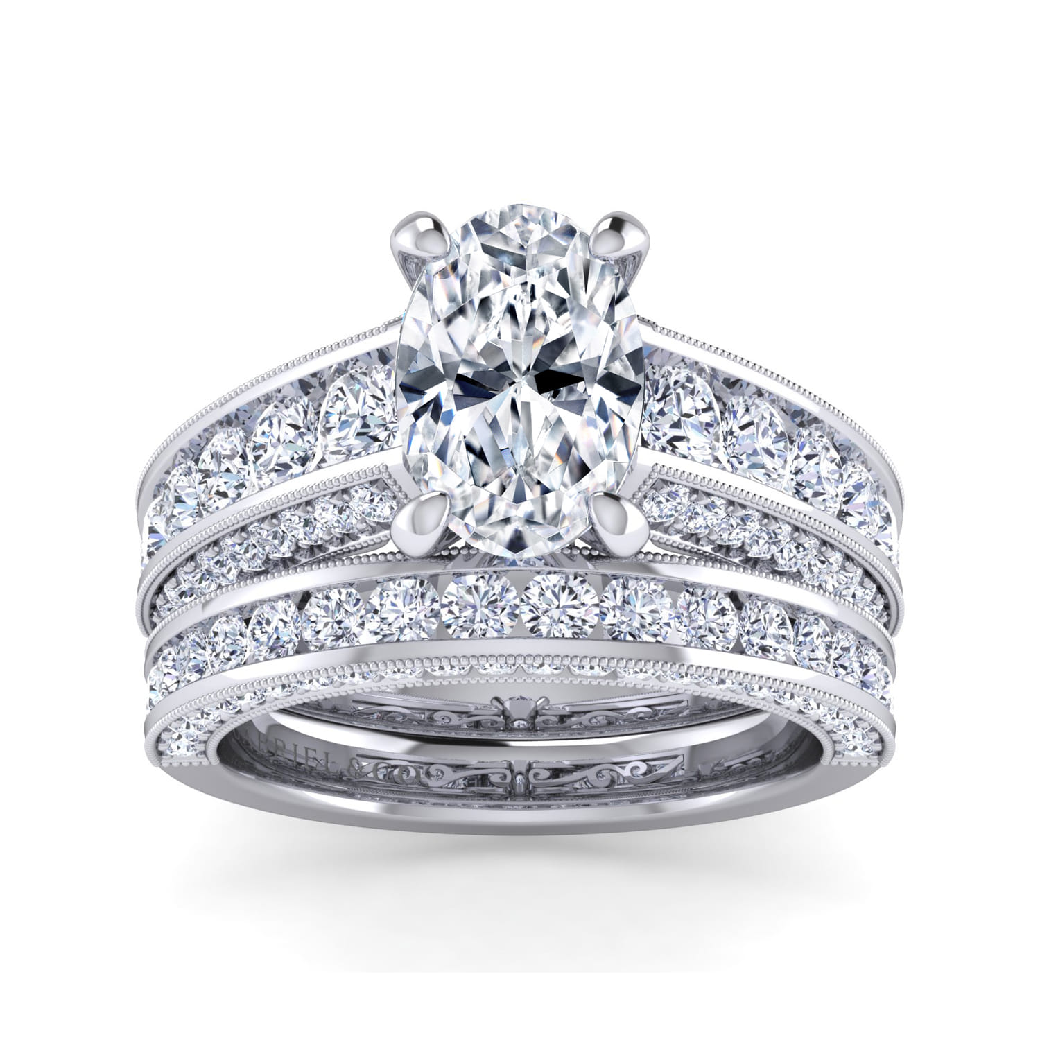 Rebecca - Vintage Inspired 14K White Gold Wide Band Oval Diamond Channel Set Engagement Ring - 1.28 ct - Shot 4