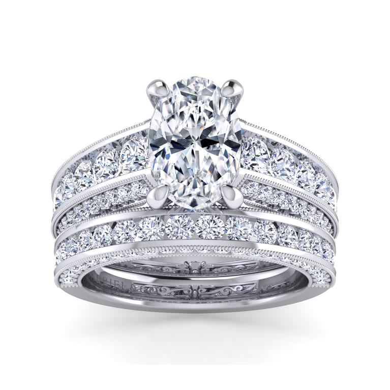 Rebecca - Vintage Inspired 14K White Gold Wide Band Oval Diamond Channel Set Engagement Ring - 1.28 ct - Shot 4