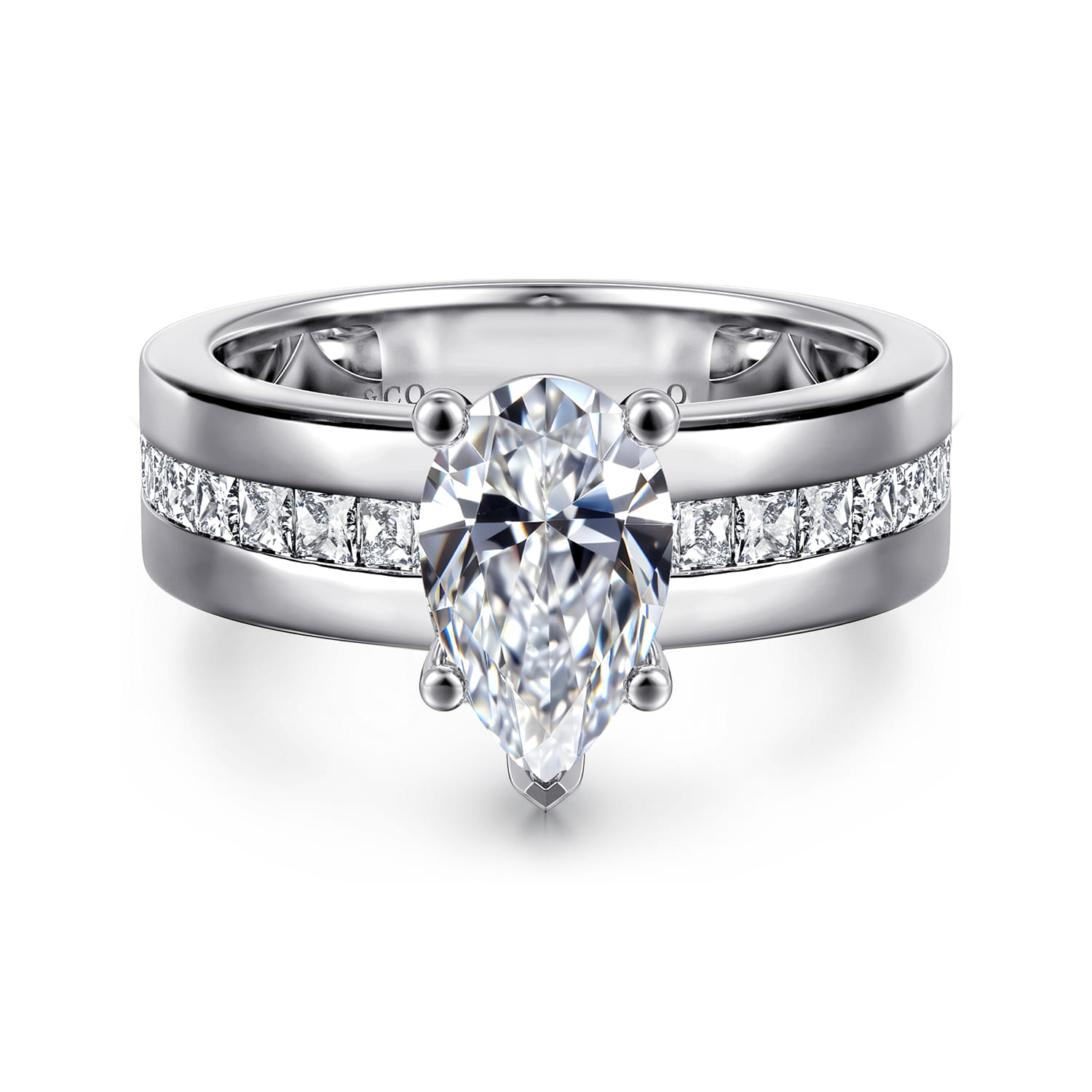 Adley - 14K White Gold Wide Band Pear Shape Diamond Engagement Ring - 0.6 ct - Shot 1