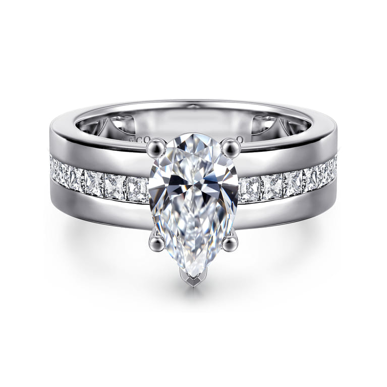 Adley - 14K White Gold Wide Band Pear Shape Diamond Engagement Ring - 0.6 ct - Shot 1