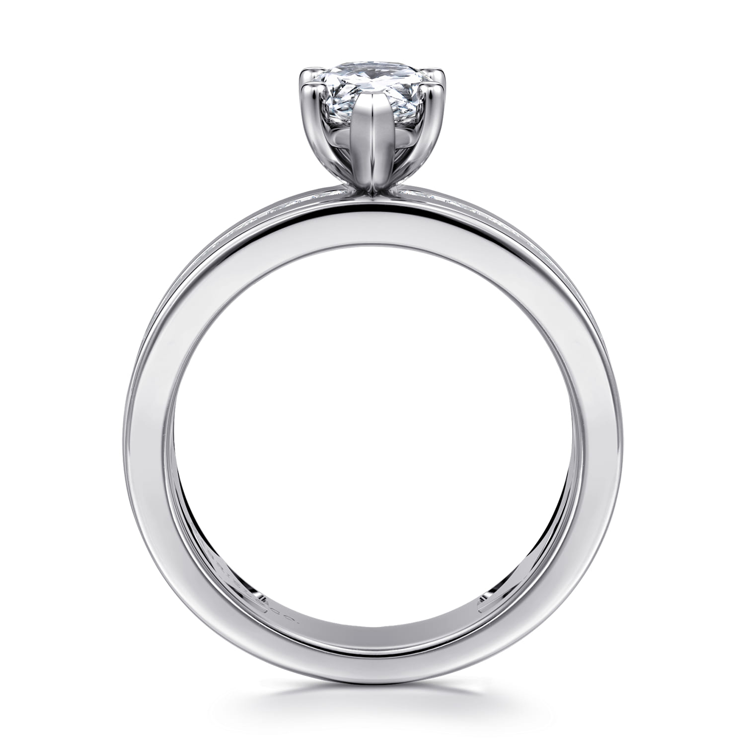 Adley - 14K White Gold Wide Band Pear Shape Diamond Engagement Ring - 0.6 ct - Shot 2