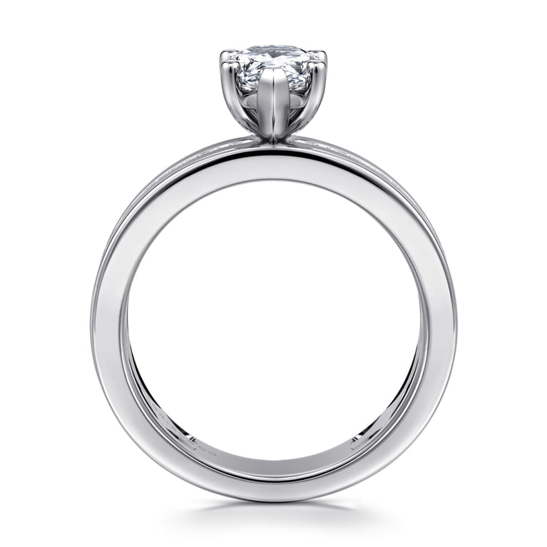 Adley - 14K White Gold Wide Band Pear Shape Diamond Engagement Ring - 0.6 ct - Shot 2