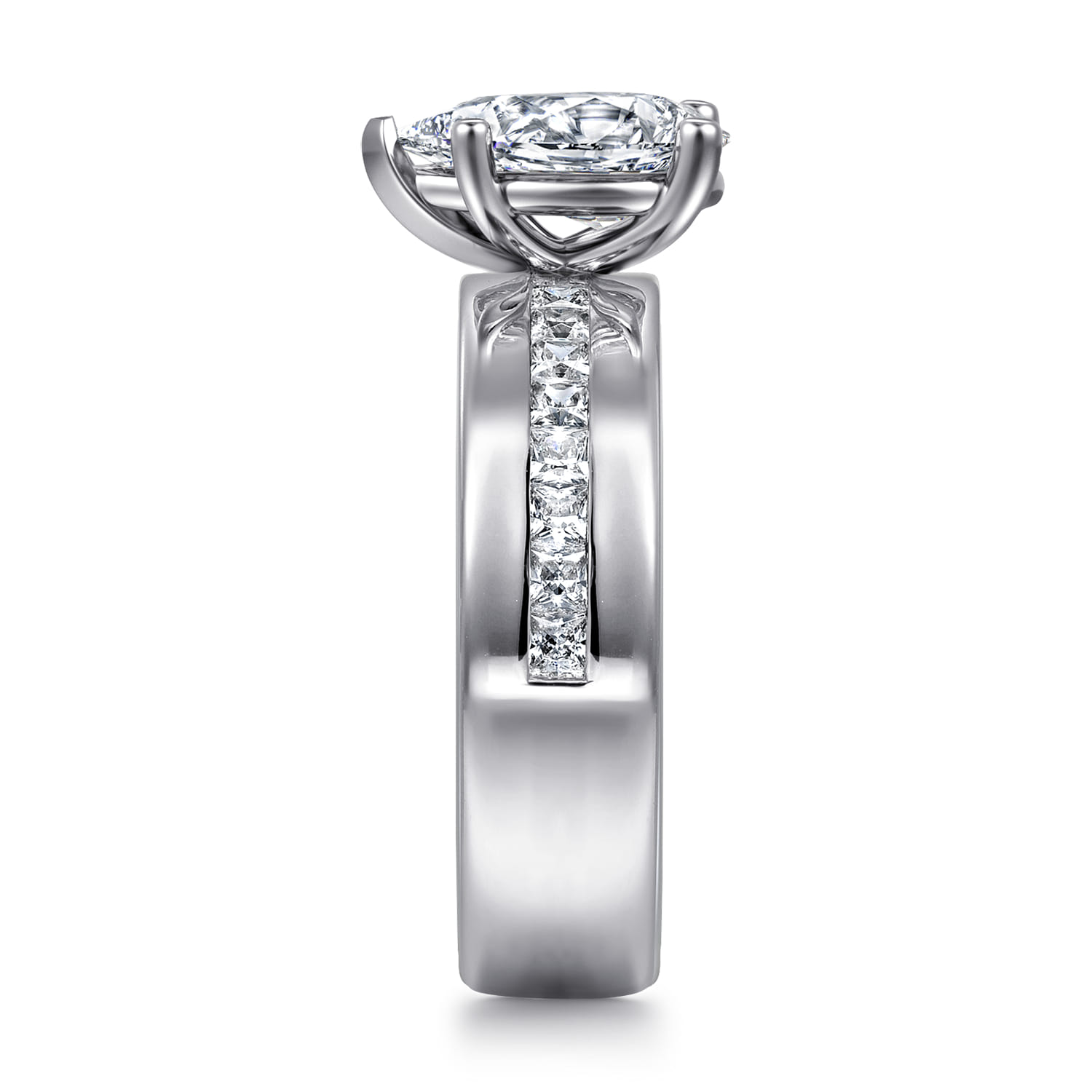 Adley - 14K White Gold Wide Band Pear Shape Diamond Engagement Ring - 0.6 ct - Shot 4