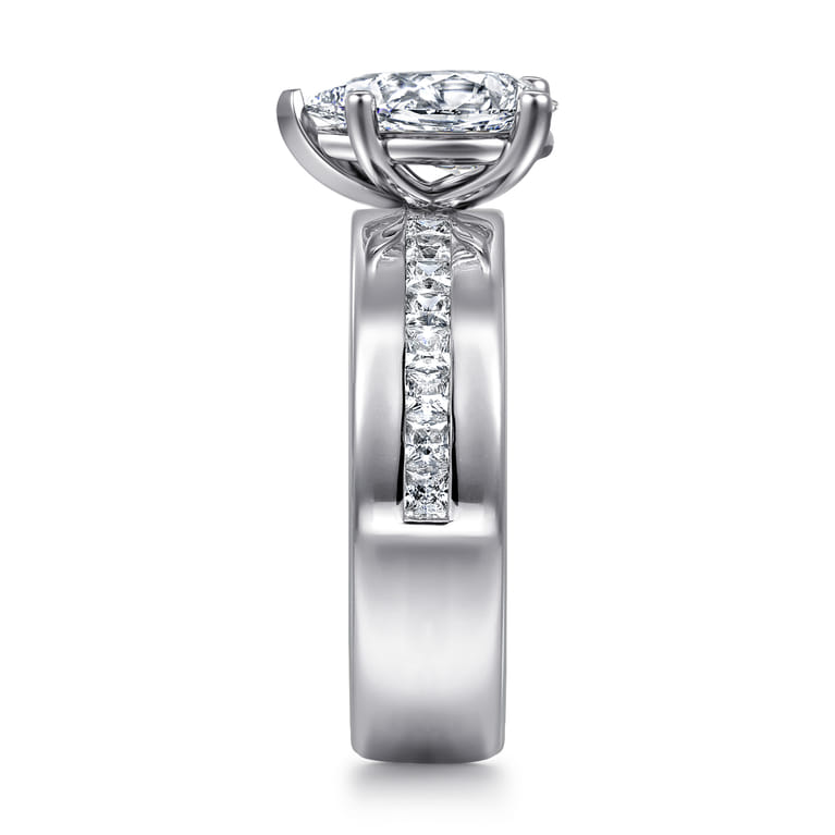 Adley - 14K White Gold Wide Band Pear Shape Diamond Engagement Ring - 0.6 ct - Shot 4