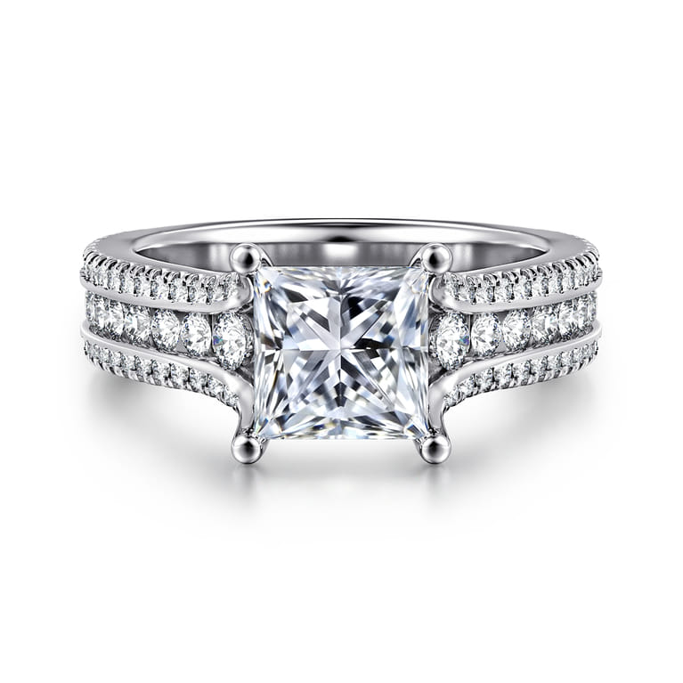 Carver - 14K White Gold Princess Cut Diamond Channel Set Engagement Ring - 0.85 ct - Shot 1