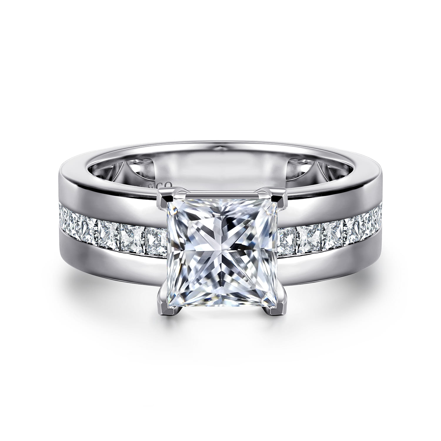 Adley - 14K White Gold Wide Band Princess Cut Diamond Engagement Ring - 0.6 ct - Shot 1