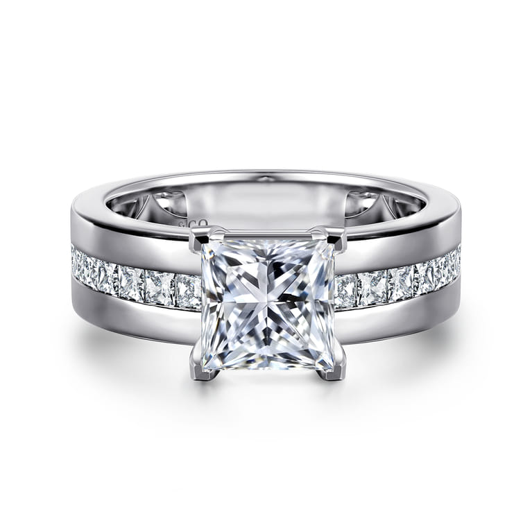 Adley - 14K White Gold Wide Band Princess Cut Diamond Engagement Ring - 0.6 ct - Shot 1