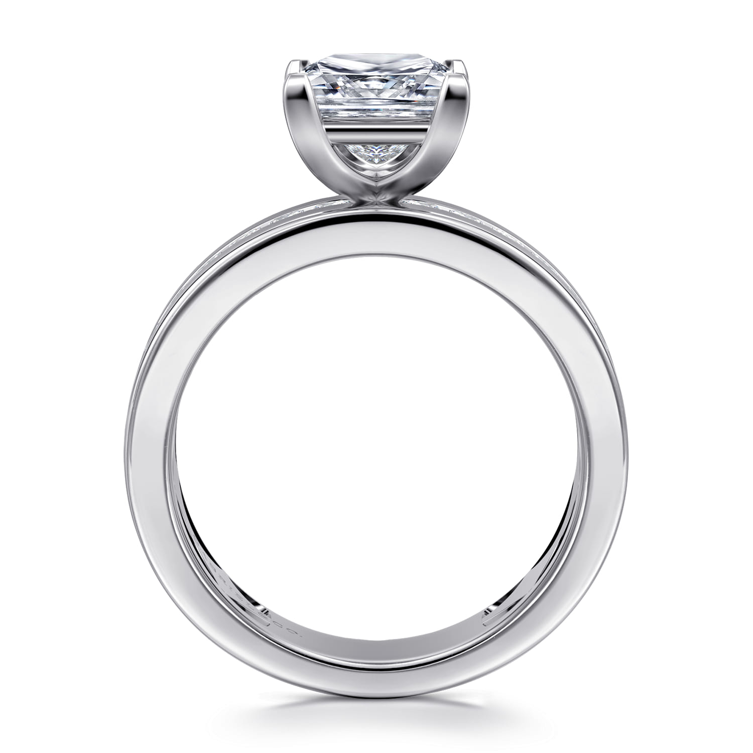 Adley - 14K White Gold Wide Band Princess Cut Diamond Engagement Ring - 0.6 ct - Shot 2