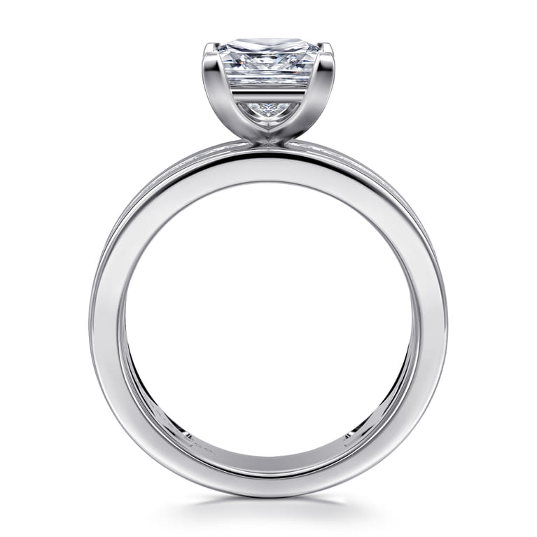 Adley - 14K White Gold Wide Band Princess Cut Diamond Engagement Ring - 0.6 ct - Shot 2