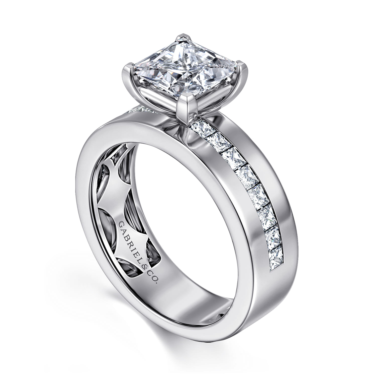 Adley - 14K White Gold Wide Band Princess Cut Diamond Engagement Ring - 0.6 ct - Shot 3