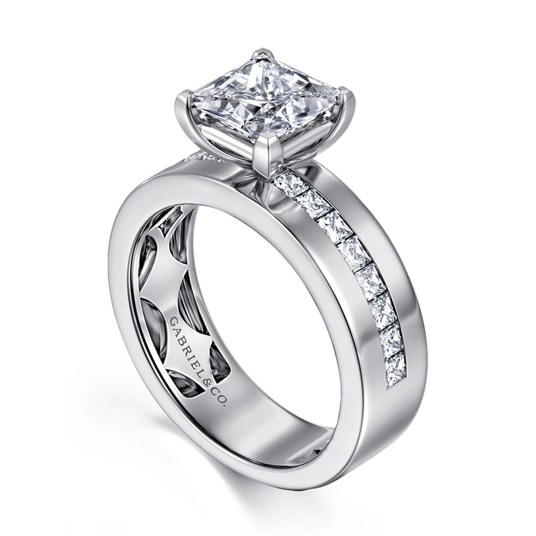 Adley - 14K White Gold Wide Band Princess Cut Diamond Engagement Ring - 0.6 ct - Shot 3