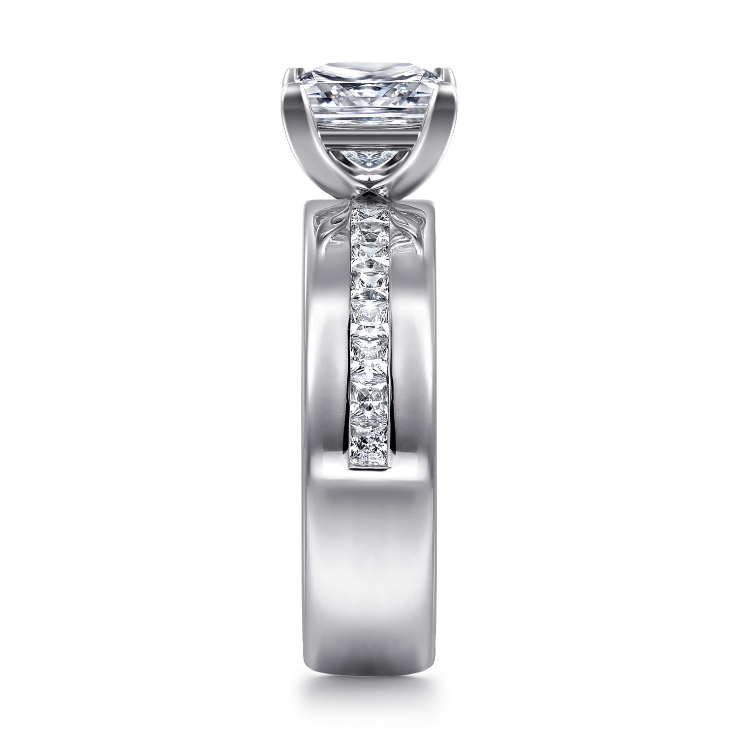 Adley - 14K White Gold Wide Band Princess Cut Diamond Engagement Ring - 0.6 ct - Shot 4