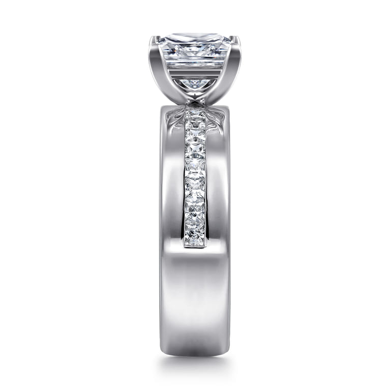 Adley - 14K White Gold Wide Band Princess Cut Diamond Engagement Ring - 0.6 ct - Shot 4