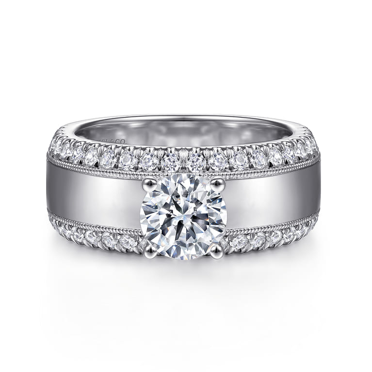 Amos - 14K White Gold Round Diamond Wide Band Engagement Ring - 0.67 ct - Shot 1