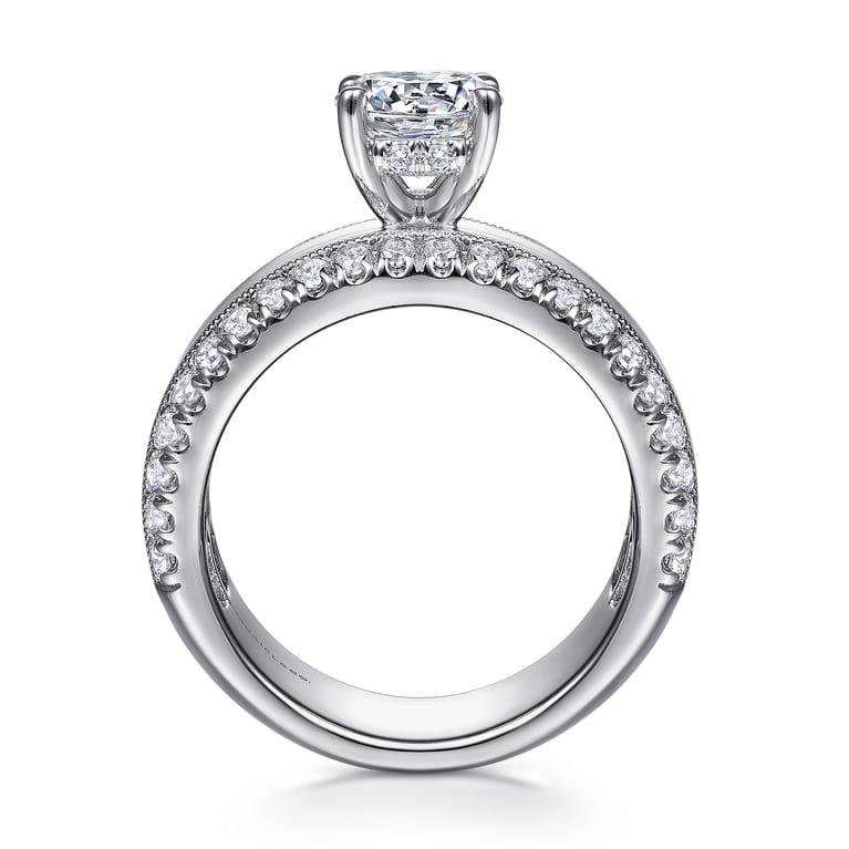 Amos - 14K White Gold Round Diamond Wide Band Engagement Ring - 0.67 ct - Shot 2