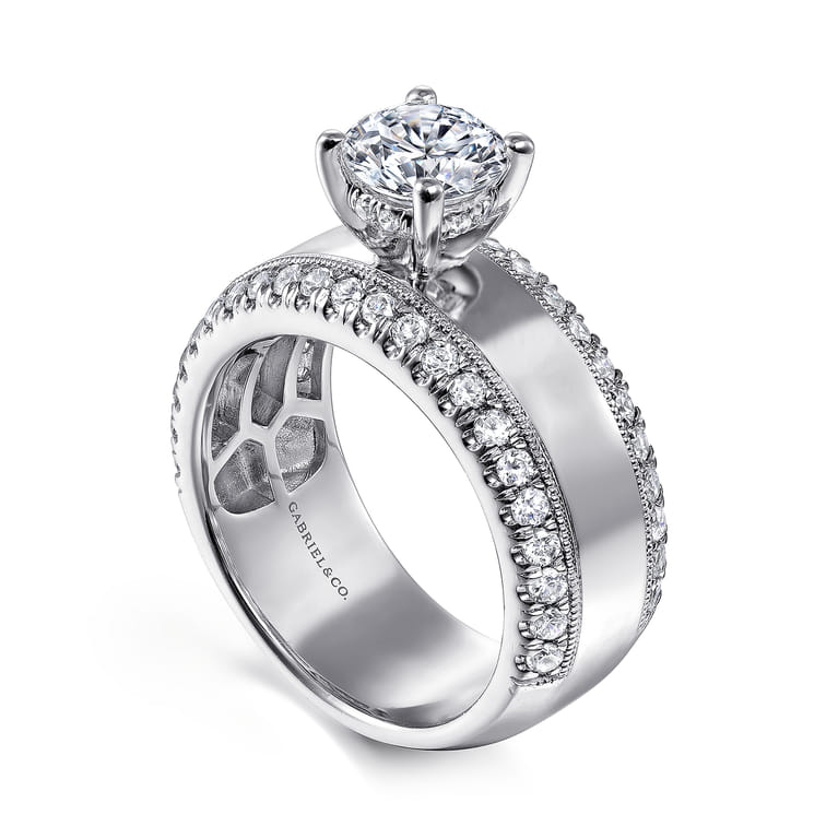 Amos - 14K White Gold Round Diamond Wide Band Engagement Ring - 0.67 ct - Shot 3