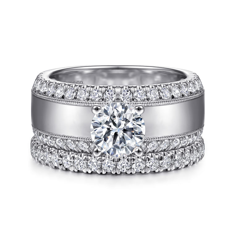Amos - 14K White Gold Round Diamond Wide Band Engagement Ring - 0.67 ct - Shot 4