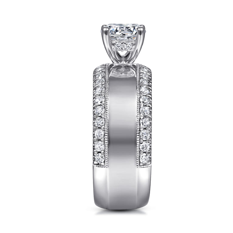 Amos - 14K White Gold Round Diamond Wide Band Engagement Ring - 0.67 ct - Shot 5