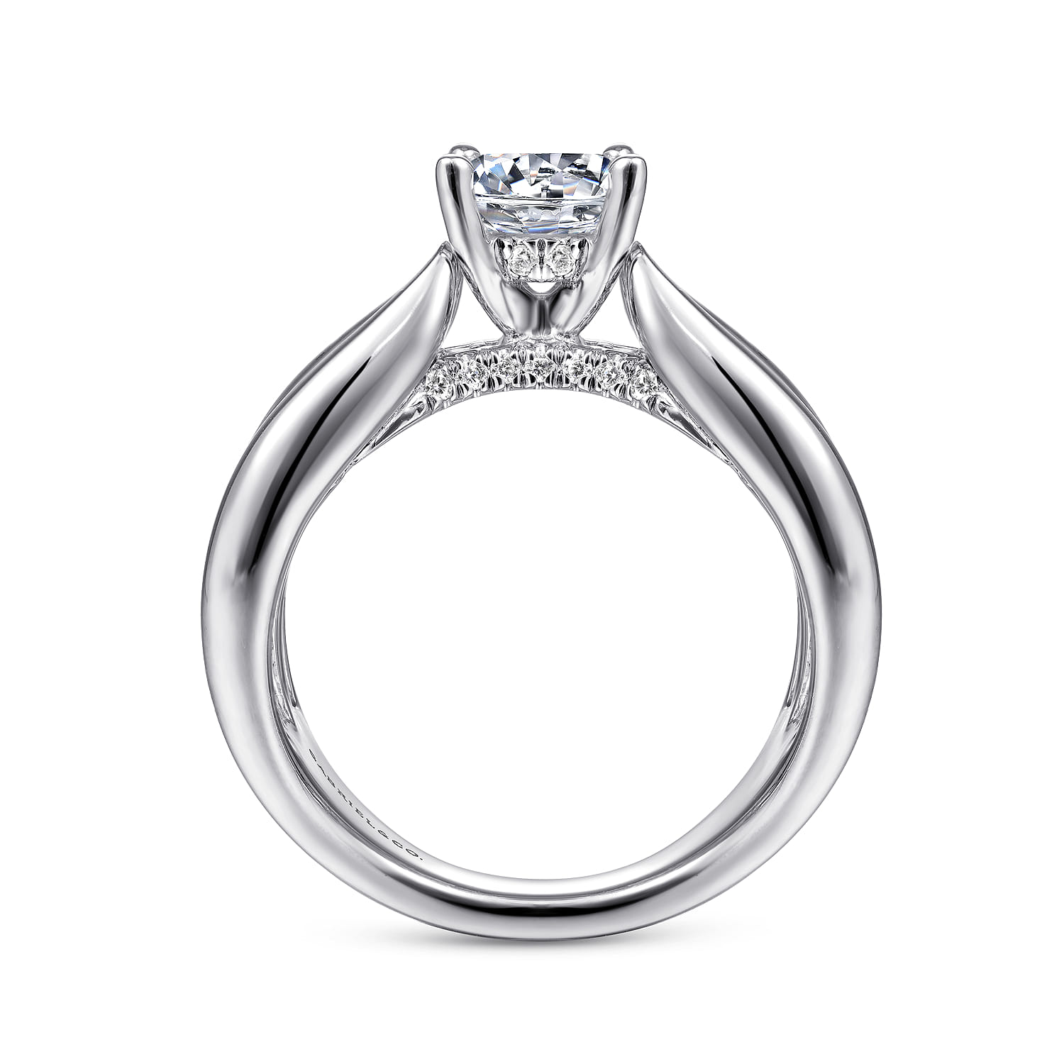 Bebe - 14K White Gold Wide Band Round Diamond Engagement Ring - 1 ct - Shot 2