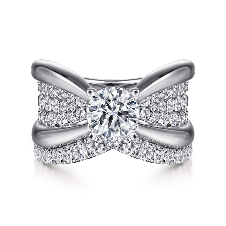 Bebe - 14K White Gold Wide Band Round Diamond Engagement Ring - 1 ct - Shot 4