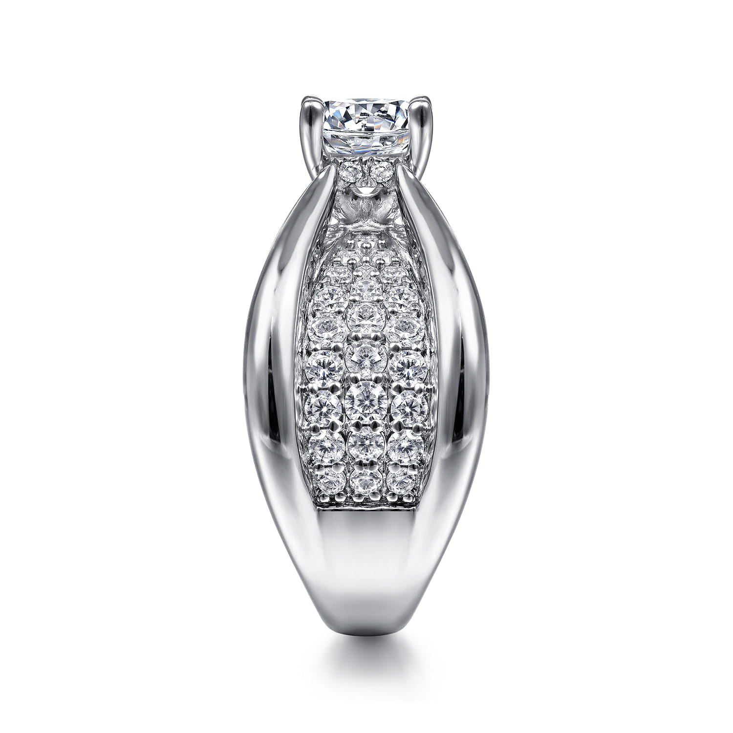 Bebe - 14K White Gold Wide Band Round Diamond Engagement Ring - 1 ct - Shot 5