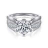 Ember - 14K White Gold 6 Prong Wide Band Round Diamond Engagement Ring - 0.65 ct