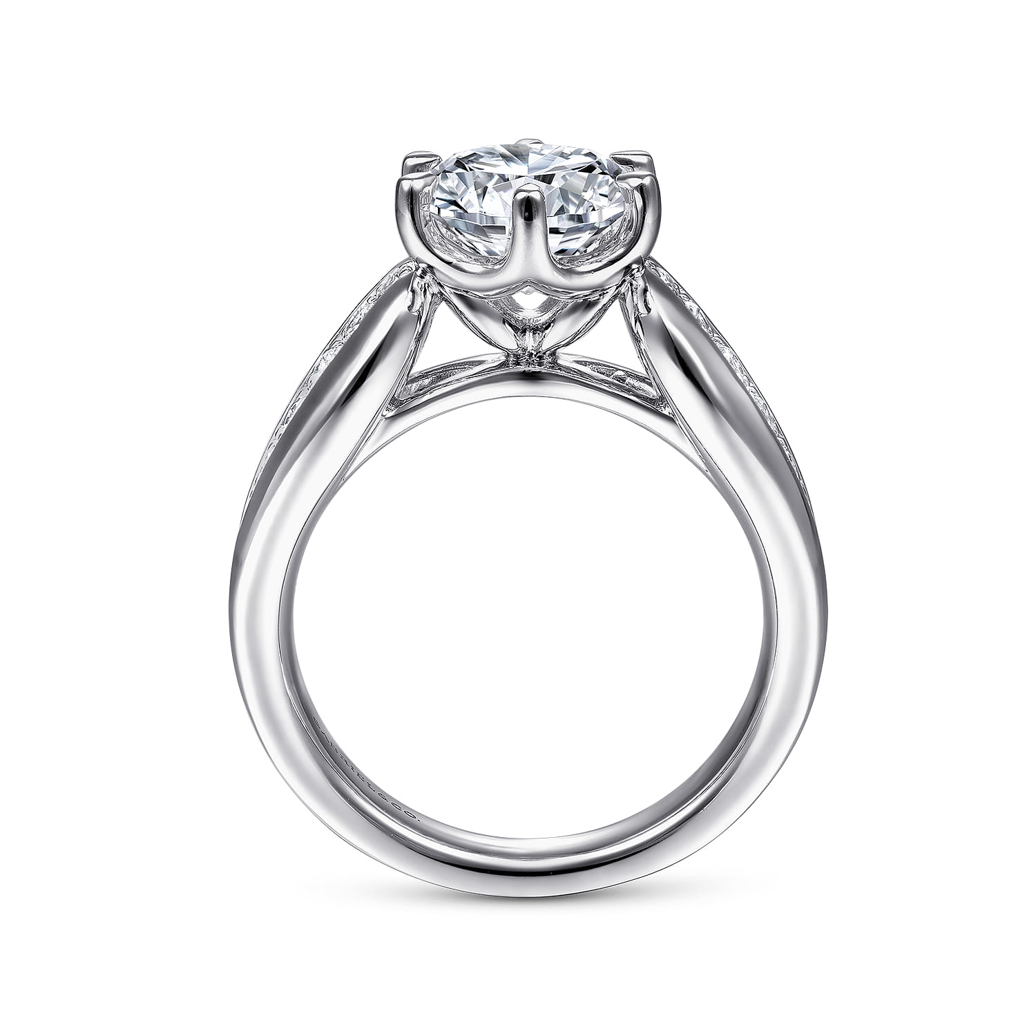 Ember - 14K White Gold 6 Prong Wide Band Round Diamond Engagement Ring - 0.65 ct - Shot 2
