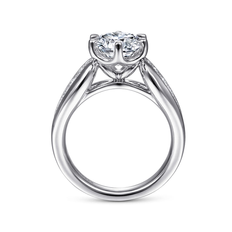 Ember - 14K White Gold 6 Prong Wide Band Round Diamond Engagement Ring - 0.65 ct - Shot 2