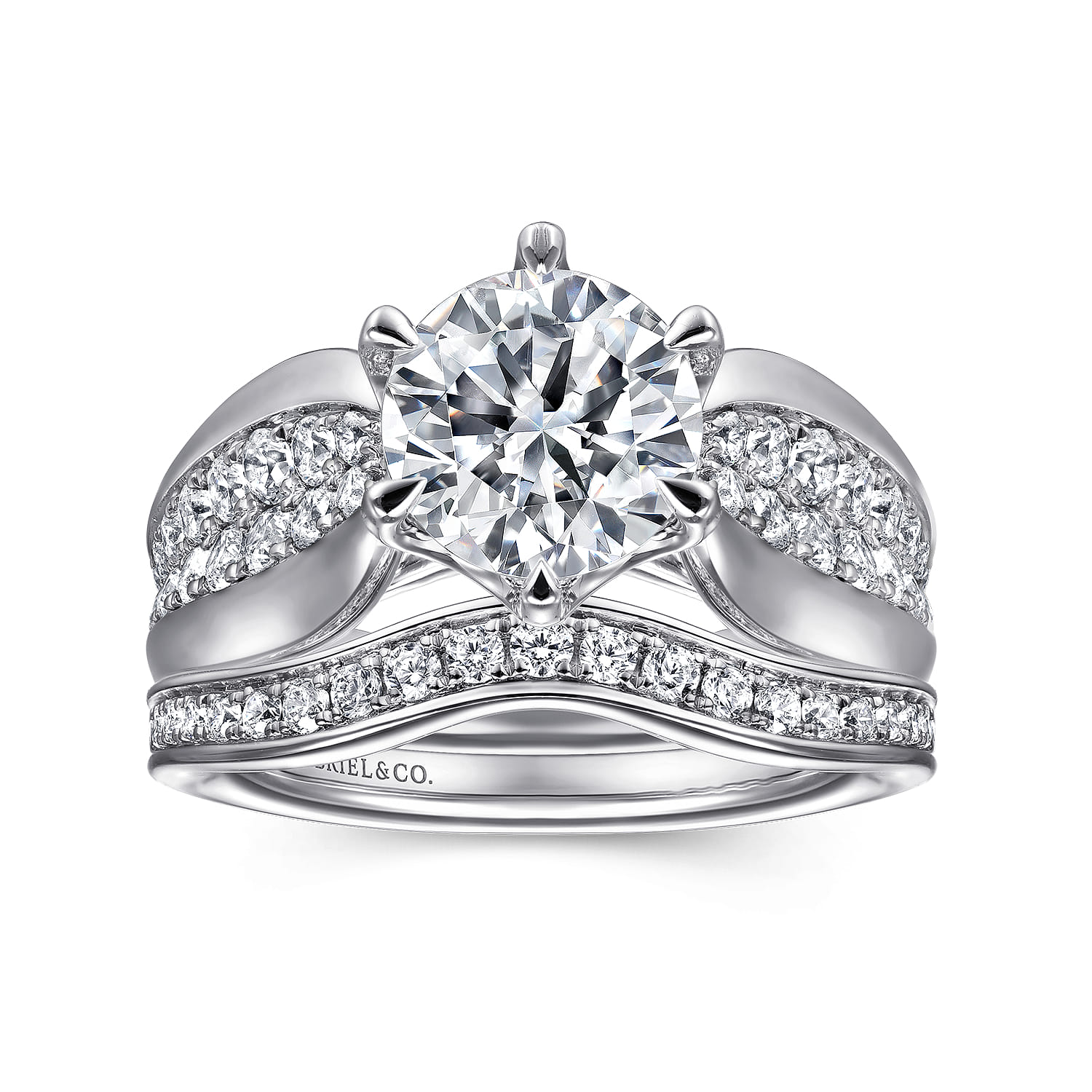 Ember - 14K White Gold 6 Prong Wide Band Round Diamond Engagement Ring - 0.65 ct - Shot 4